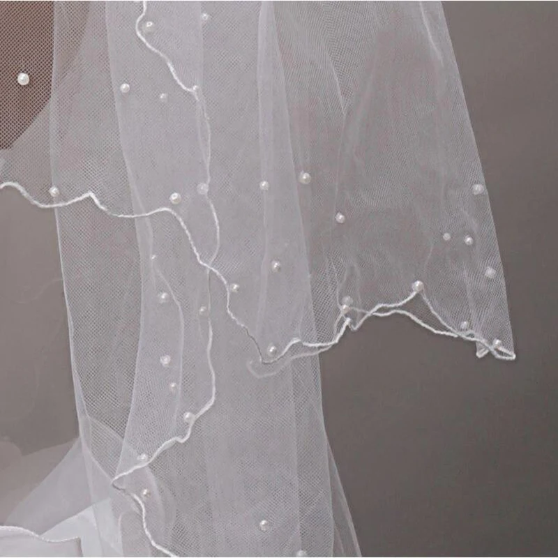 Фата свадебная двухслойная из тюля перламутровая вуаль с клейкими бусинами