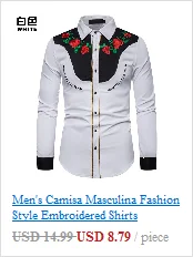 Мужская рубашка Camisa Masculina, модная, стильная, с вышивкой, рубашка с длинными рукавами с вышитыми розами в американском западном стиле