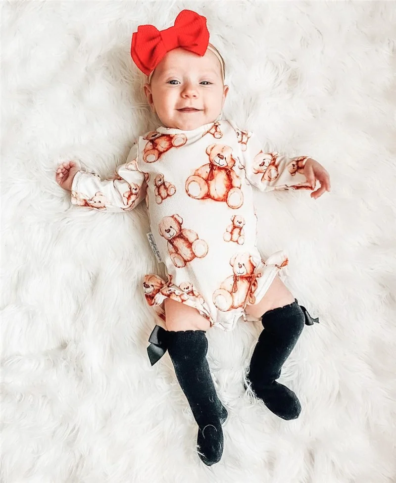 

Милый, для новорожденных и малышей Новинка; Детский летний комбинезон, Носки с рисунком медведя из мультика печати платье с длинными рукава...