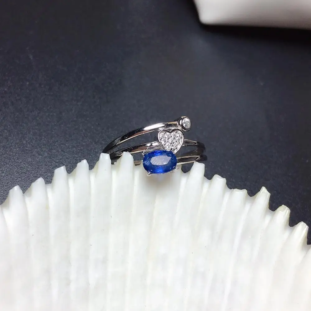 

shilovem 925 silver sterling real natural sapphire Rings fine Jewelry wedding bands new gift open ring 4*6mm mj0406567agl