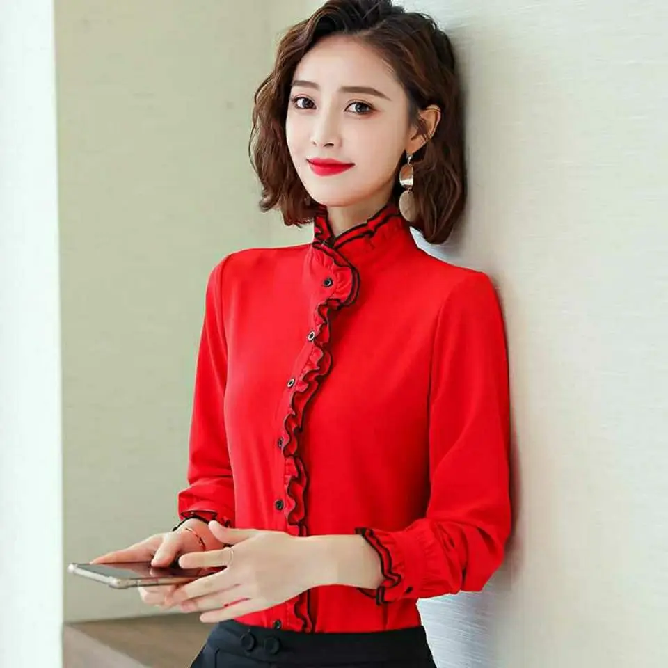 

Chiffon shirt women's long-sleeved spring and autumn 2020 autumn new style Korean style bottoming shirt white ladies top shirt