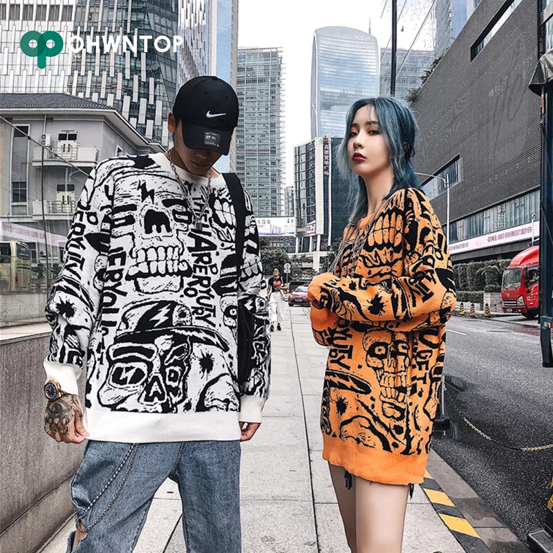Осень 2019 мужской свитер с принтом черепа в стиле хип хоп хлопок свободный уличная