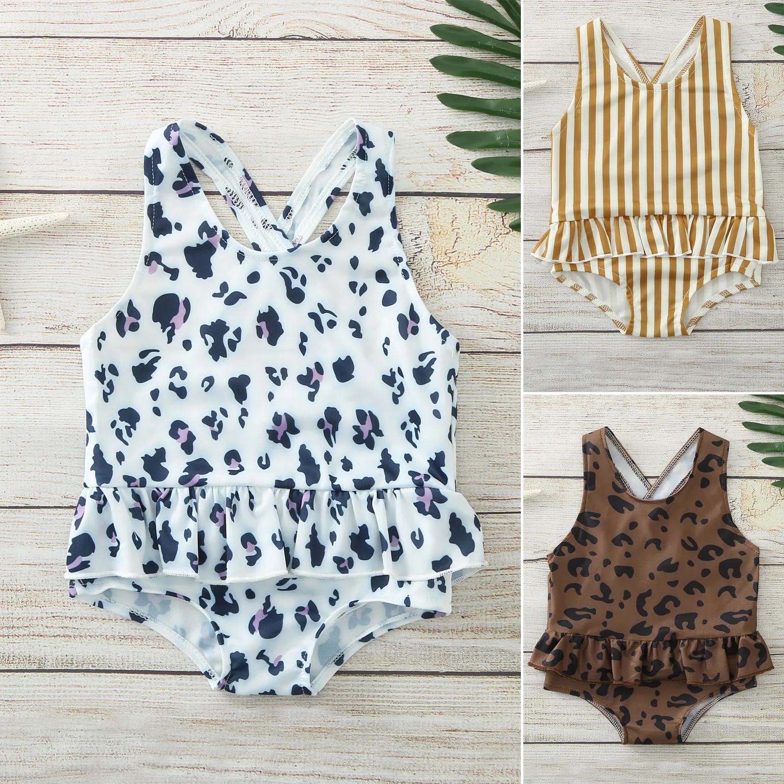

2021 New Toddler Baby Girls One Piece Cute Printed Ruffle Swimsuit Swimwear Vogue Summer Children's Swimsuit Baby Clothes