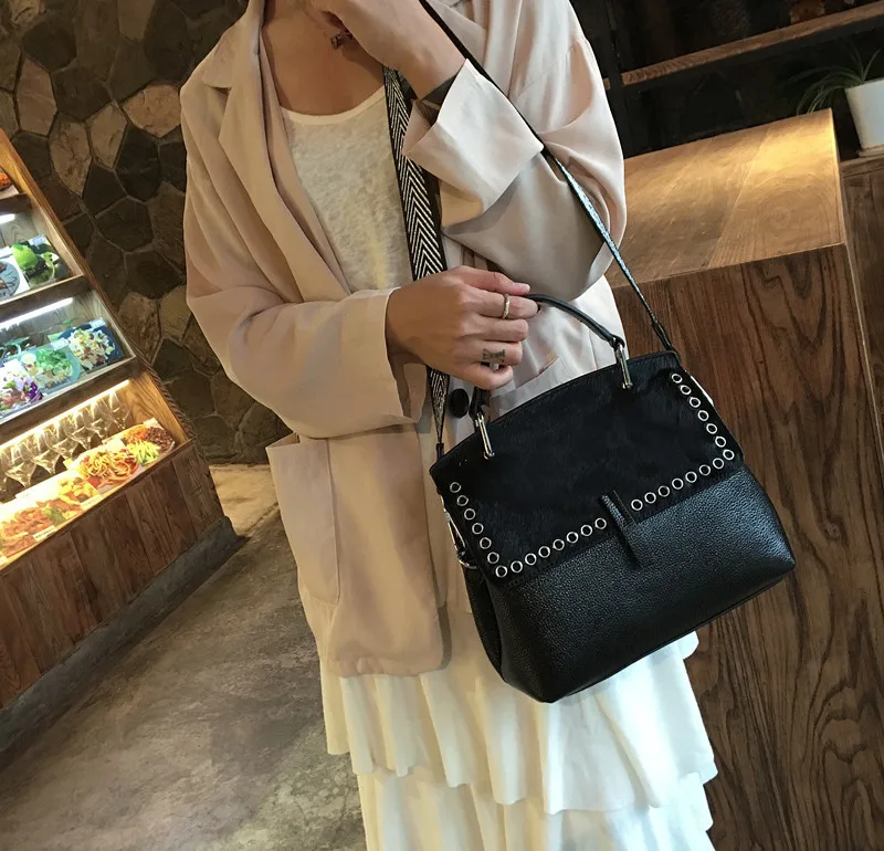 Сумка-мессенджер женская с натуральным конским волосом Модный саквояж