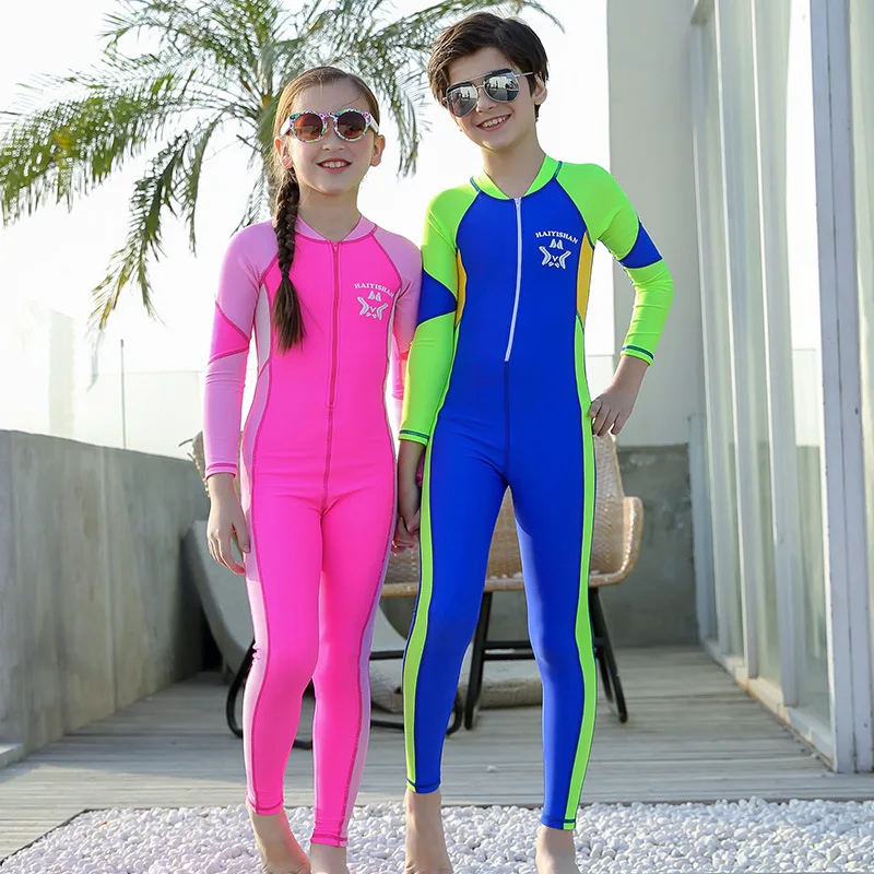 Children Swimwear Long Sleeve Sun Protection Kids Diving Suit 2020 Summer New Quick Dry Bathing Swimming for Big Girls Boys | Детская