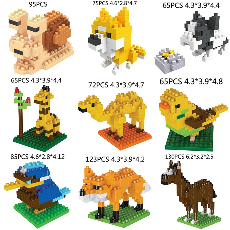 Новые алмазные блоки строительные животные лиса собака птица детские игрушки