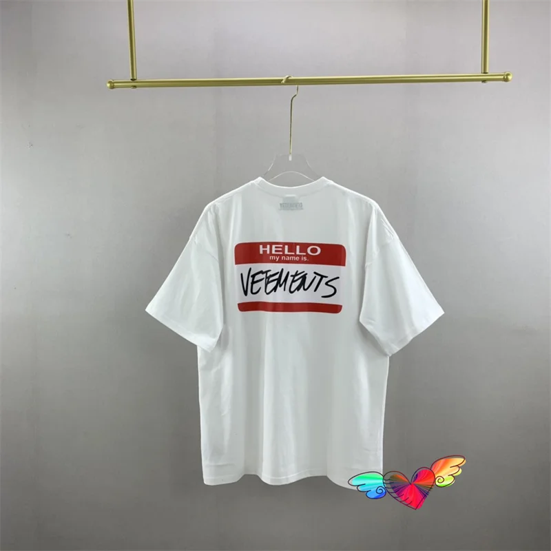 

Футболка с логотипом «Hello My Name Is Vetement», Красная футболка с вышивкой и коротким рукавом, для мужчин и женщин, 1:1