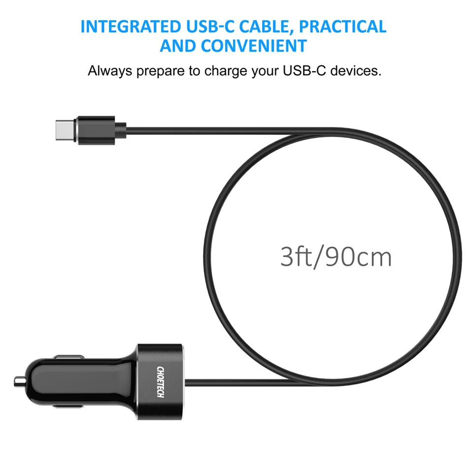 CHOETECH быстрое автомобильное зарядное устройство с разъемом usb type-C кабель 36 Вт