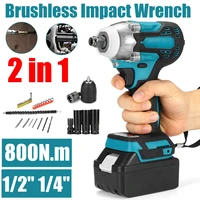 2 in1 18v cordless electric impact wrench screwdriver with 388vf li ion battery and sleeves 800n m brushless motor euus