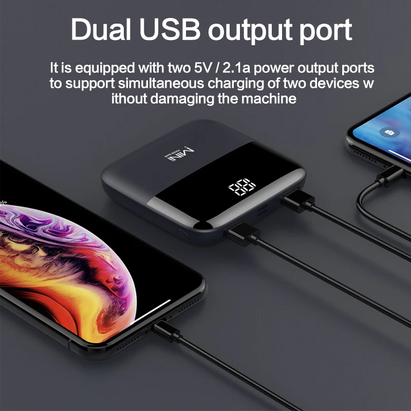 Портативный внешний мини аккумулятор с 2 мя USB портами 20000 мАч|Внешние