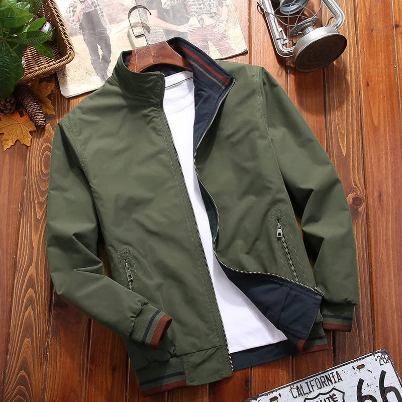 

Quality Double Side Bomber Solid Casual Jacket Men Spring Army Military Jacket Black Men Coats Winter Male Outerwear Autumn
