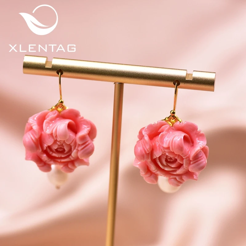 XlentAg Роскошные красные коралловые Цветочные натуральные жемчужные Висячие