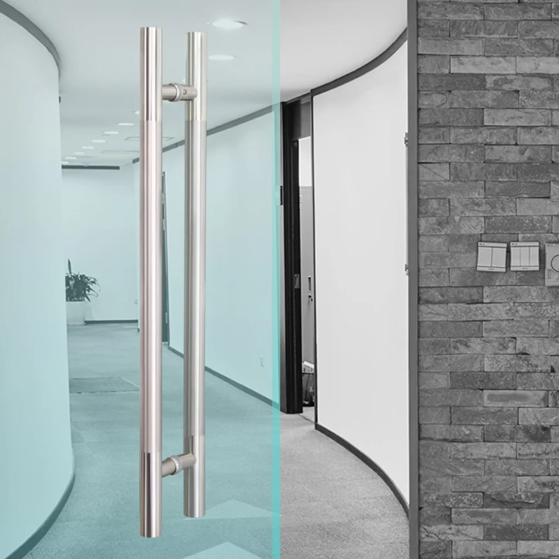 

2PCS Stainless Steel Glass Door Hardware Pulls Silver Furniture Handle Office Door Knob Modern Balcony Sliding Door Round Knobs