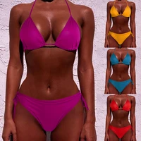 women bikini set two piece suit swimsuit solid bandage padded swimwear plus size beachwear maillot de bain femme mujer dropship