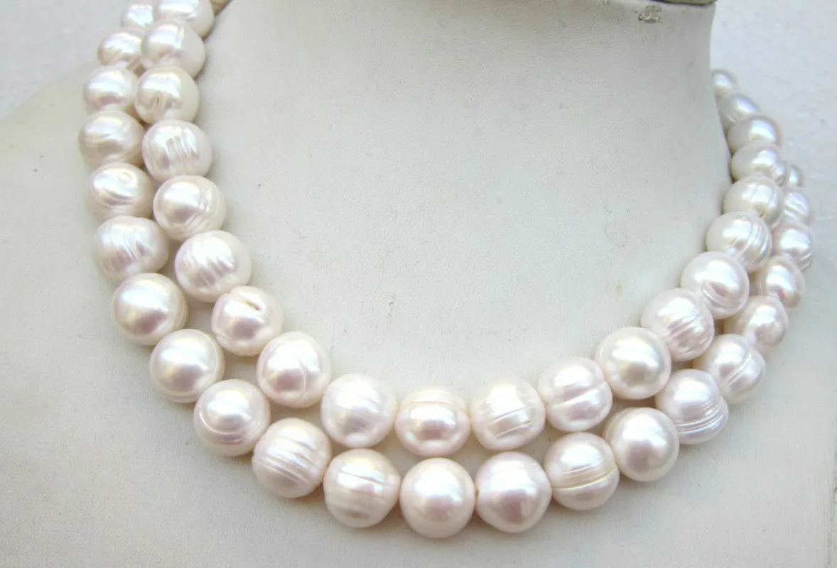 

New 34"AAA 10-11MM SOUTH SEA WHITE BAROQUE PEARL NECKLACE