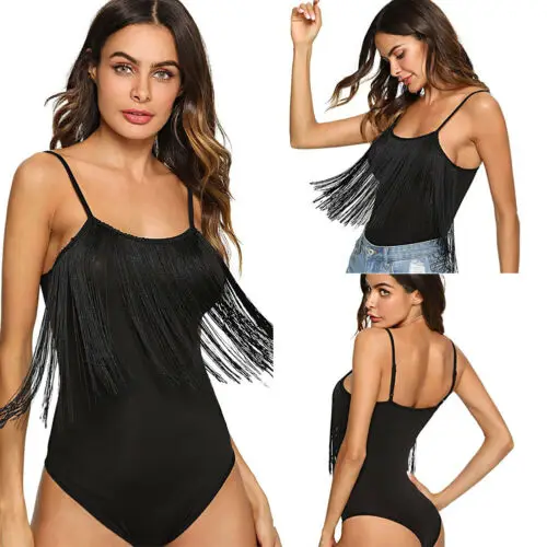 

Women Tassels Strappy Bodysuit Lady Girls Leotard Top Bodycon Jumpsuit Playsuit Tops Blouse