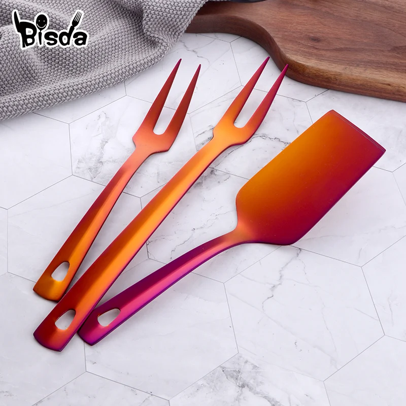 4/12pcs Stainless Steel Kitchen Utensils Gold Cooking Tool Long Serving Sets Scoop Spoon Fork Turner Ladle Cake Shovel | Дом и сад
