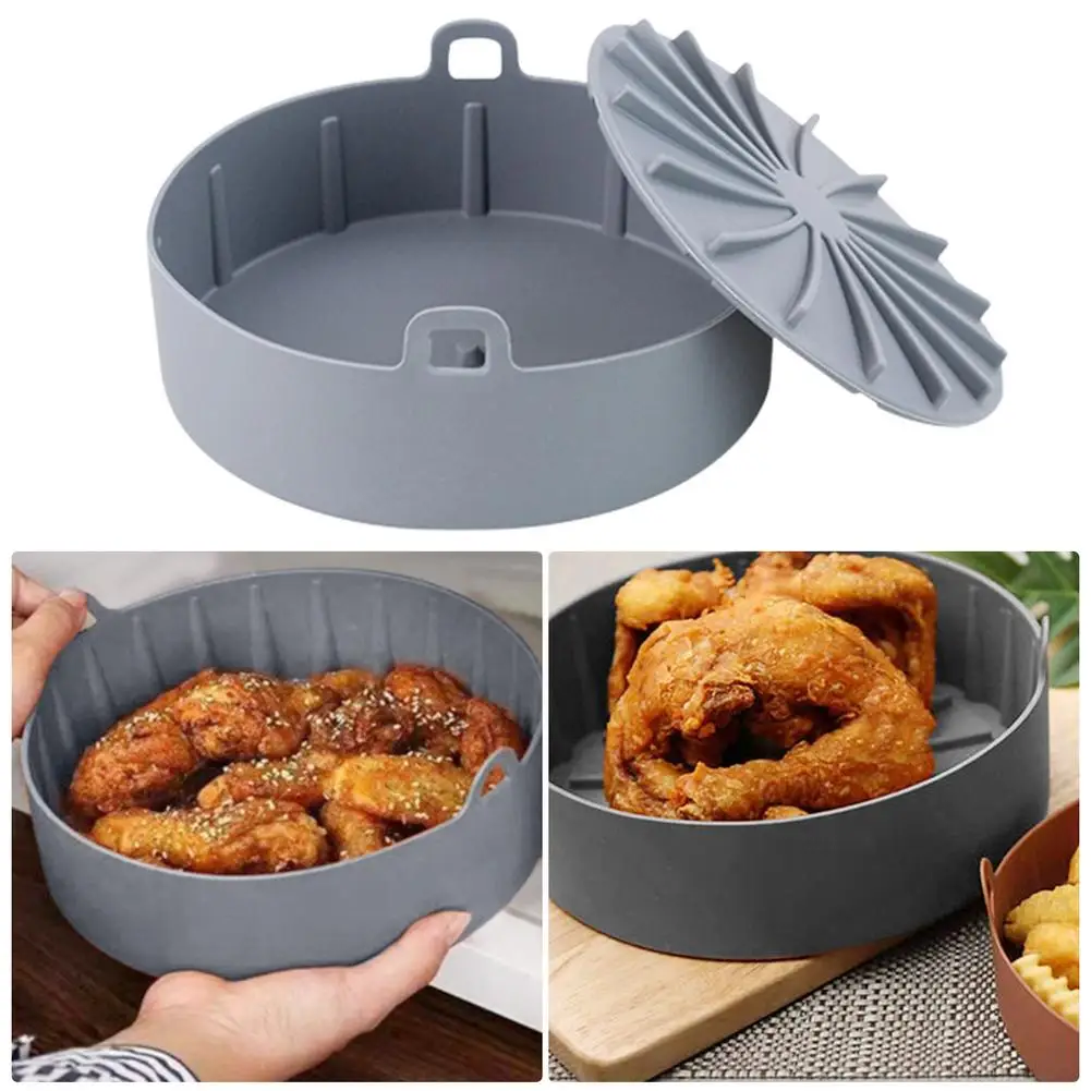 

Air Fryer Pot Silicone Tray BPA Free BBQ Barbecue Pad Plate Airfryer Oven Baking Mold Pot Food Safe Reusable Kitchen Accessory