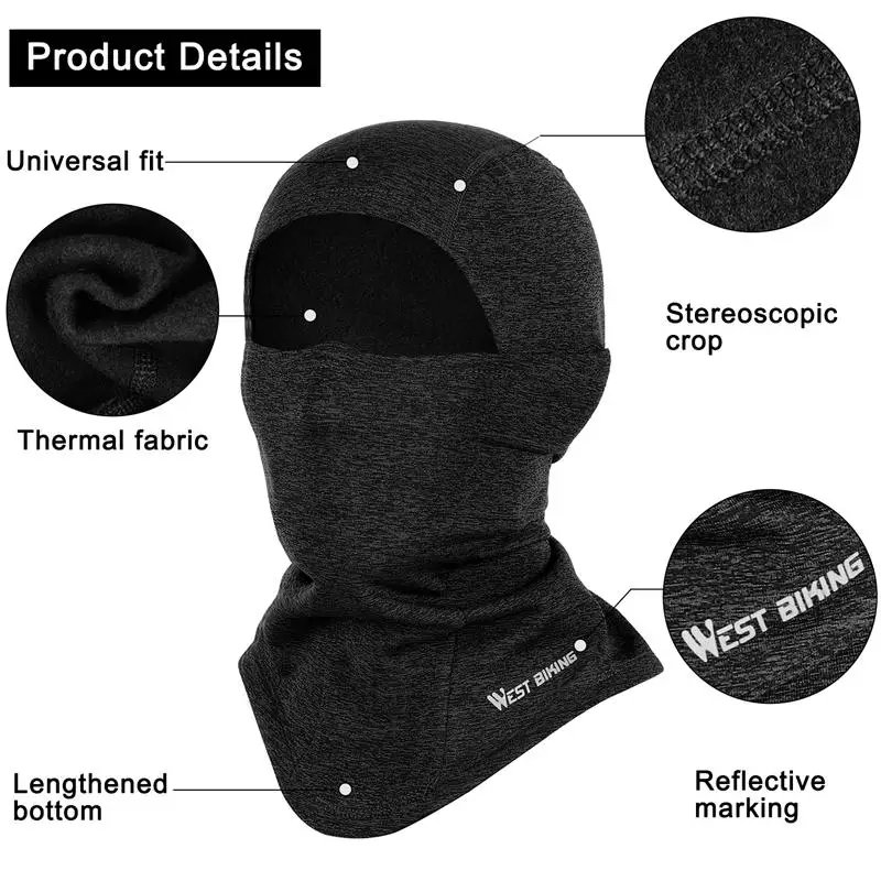 WEST BIKING, Зимняя Маска для лица, шарф, Теплая Лыжная маска для сноуборда, велосипеда, маска для бега, рыбалки, шеи, теплая спортивная Балаклава, шлем шляпа Кепка