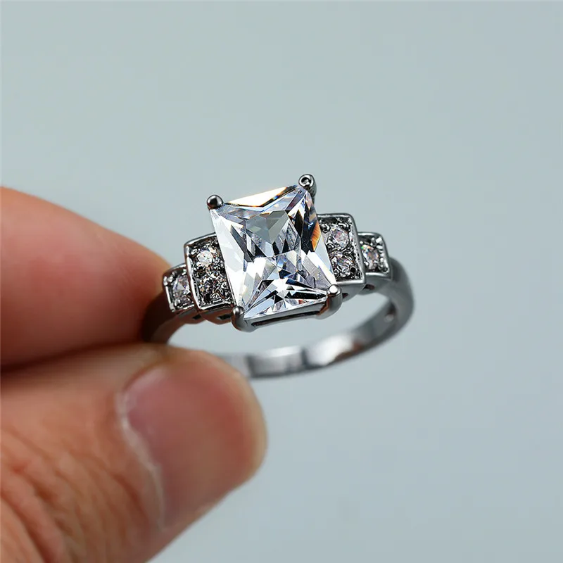 Роскошное женское кольцо из белого циркония винтажное обручальное черного