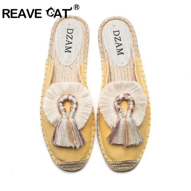 Verkauf Reave Katze 2021 Quaste Hohe Quatliy Bestickt Espadrilles Hausschuhe Frauen Fransen Hausschuhe Casual Faul Pompoms Leinen Flache Schuhe