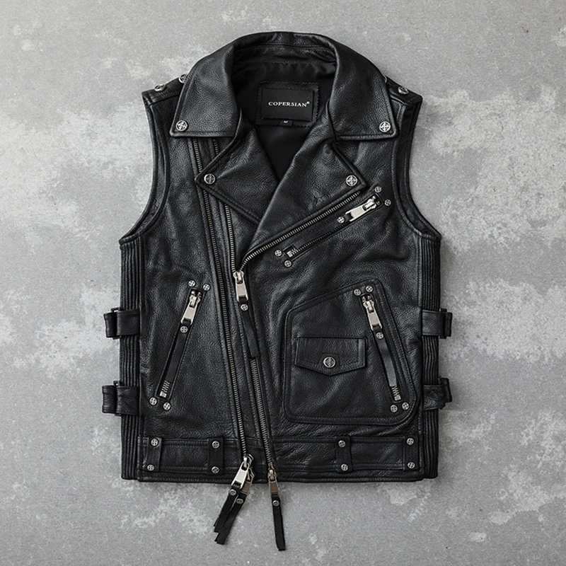 

Жилет AYUNSUE мужской из натуральной кожи, мотоциклетный жилет, куртка без рукавов, LXR400, 2020