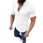 Рубашка мужская из хлопка и льна, на пуговицах