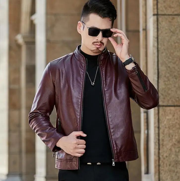 Autumn mens leather jacket casual stand collar slim motorcycle coat men jackets clothes spring jaqueta de couro street fashion