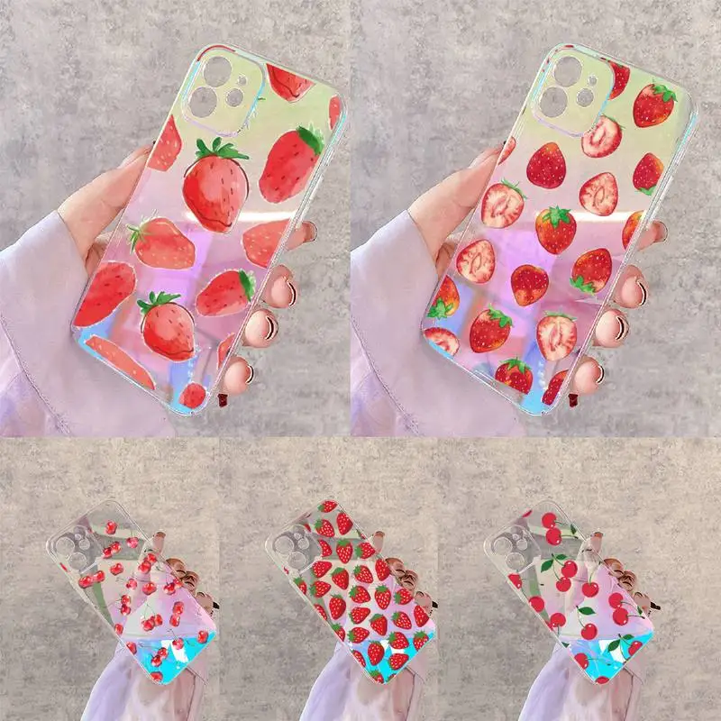 

Cute Strawberry Cherry Phone Case for iPhone xiaomi redmi 7 8 9 11 12 10 S X XS XR MINI Pro Max Plus laser Transparent coque