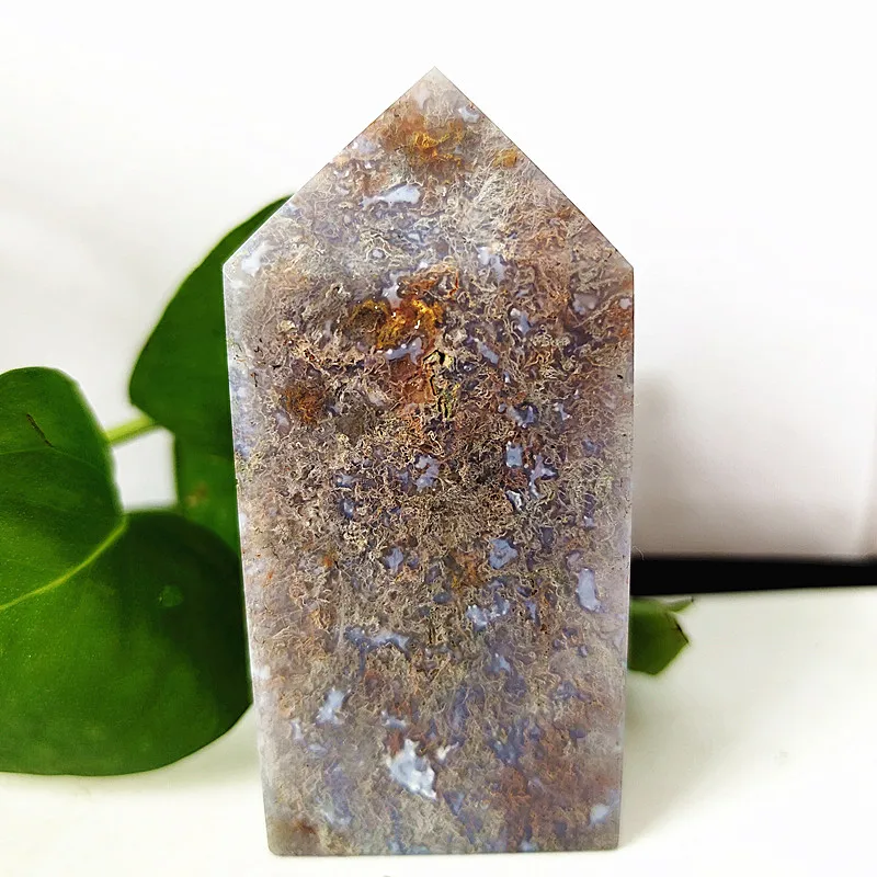 

Natural Moss Agate Crystal Tower Wand Point Home Decoration Feng Shui Magic Green Agate Water Grass Healing Crystals Decor