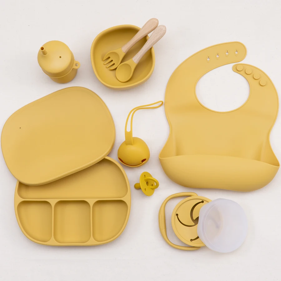

7Pcs/1Set Silicone Cookware Baby Feeding Solid Food Children's Tableware Waterproof Bib Sucker Dishes Plate Drinking Cup