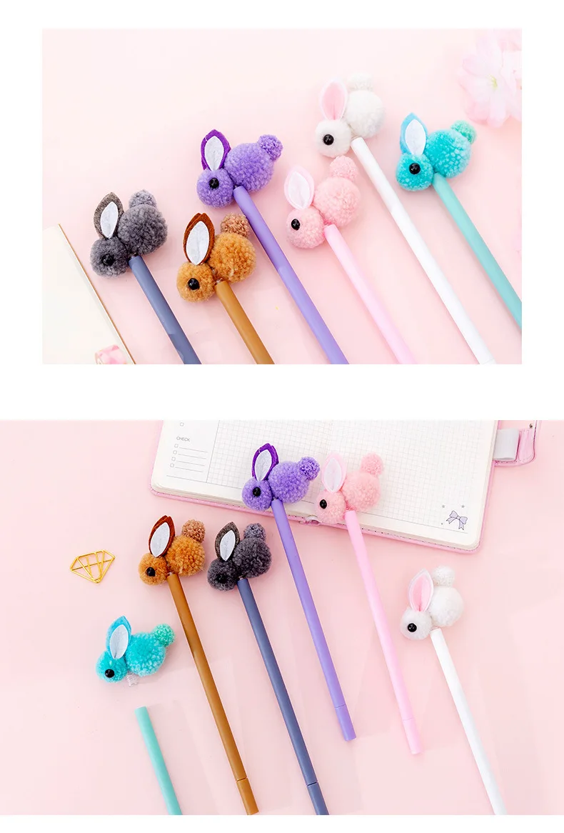 Гелевая ручка Kawaii, Корея, креативная, плюшевая, с ушками кролика, гелевая ручка, милый кролик, ручка для подписи, кавайные канцелярские школьные принадлежности, обратно в школу