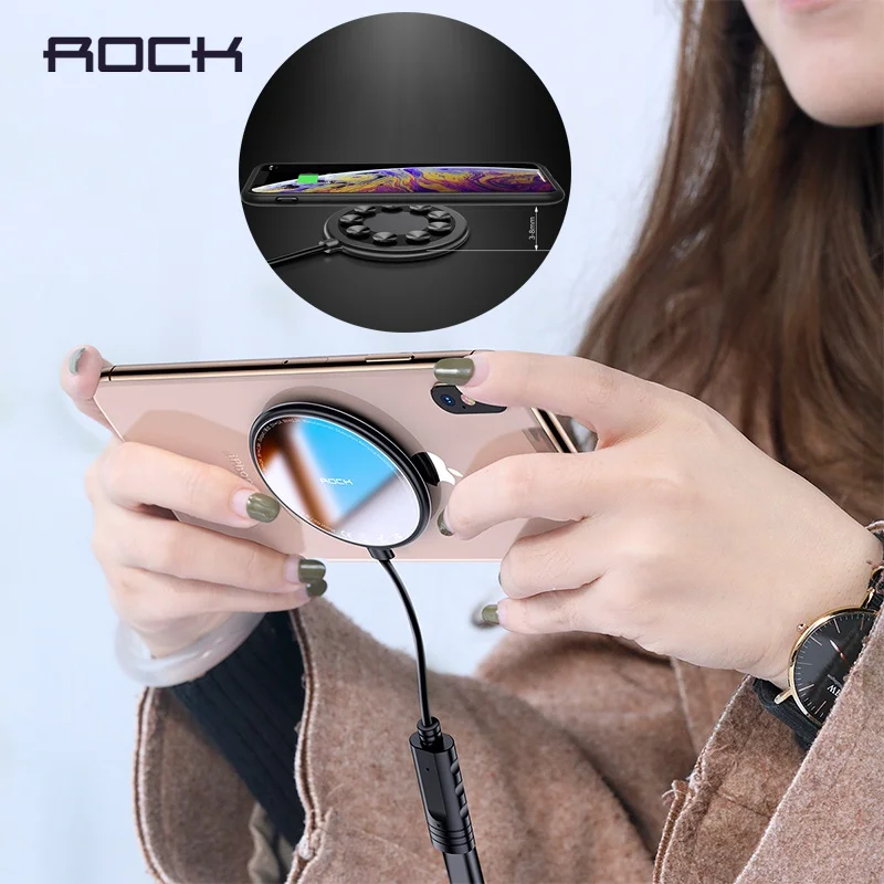 ROCK Qi Беспроводное зарядное устройство с присоской для iPhone XS портативное Быстрое