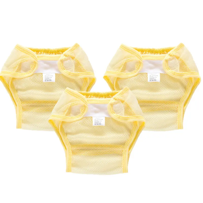 3PCS-Mesh-Yellow Herbabe 2 шт. детские штаны-подгузники 3 слоя милый новорожденных подгузники хлопок впитывающие подгузники для новорожденных Многоразовые - Цвет: 3PCS-Mesh-Yellow