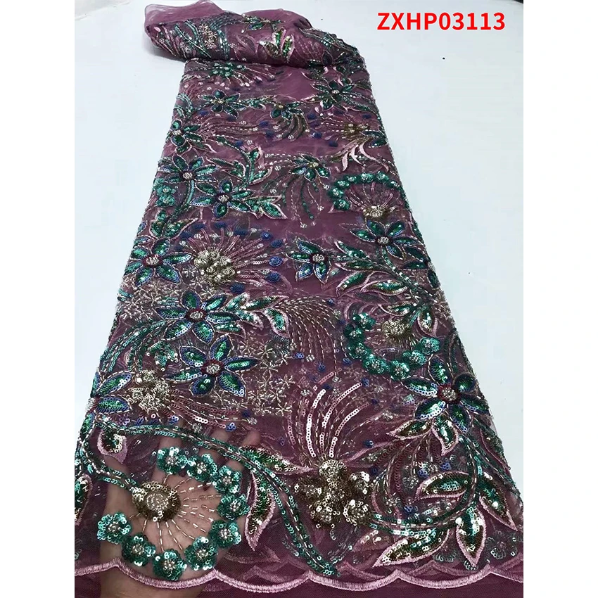 

Big Promotion French Lace Sequins Cloth Exquisite African Nigerian Woman ​​Tulle Textiles Wedding Fabric 5 Yards/Lot ZXHP03113