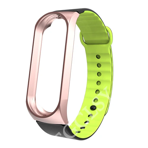 rose blackgreen FGCLSY mi Band 4 3 спортивный ремешок для xiaomi mi band 4 3 силиконовый ремешок на запястье аксессуары браслет металлический слот для xiaomi mi band 4 - Цвет: rose blackgreen