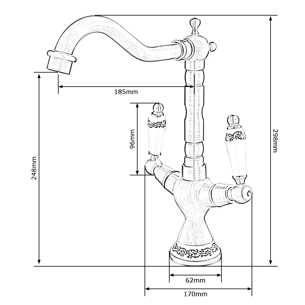 

Bathroom Ceramic Double Faucet Basin Mixer High Tap Kitchen Faucet Hot and Cold Water Tap Antique Brass Kitchen Faucets