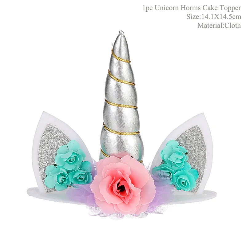 Silver Toppers TAOUP 5 шт. одноразовые татуировки Единорог стикер с днем рождения Единорог Декор ребенок душ девушка Unicornio День Рождения Декор дети - Цвет: Silver Toppers