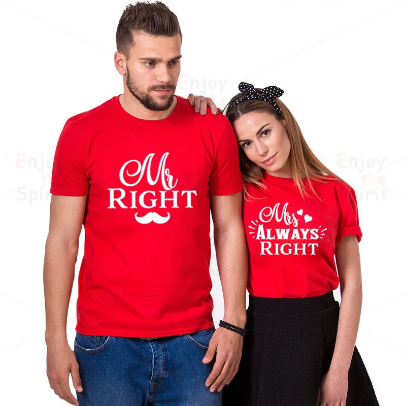 Одинаковая футболка для пары Забавные футболки влюбленных Mr Right Mrs Always Подарок на