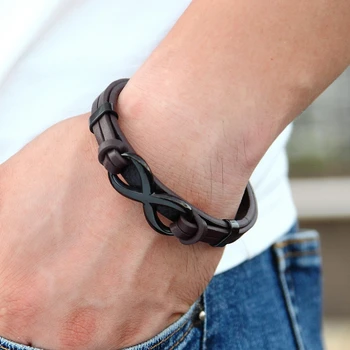 Stainless Steel Leather Bracelet Infinity Logo 3