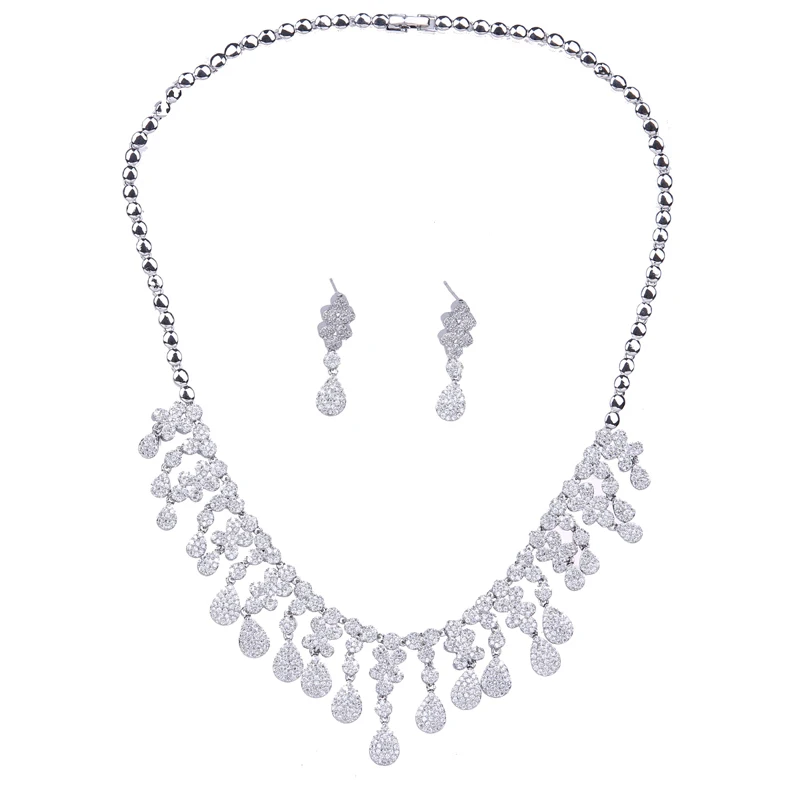 Emmaya капли серебра кубический циркон прозрачное ожерелье серьги Свадебные Ювелирные наборы женские блестящие подарок на день Святого Валентина Аксессуары