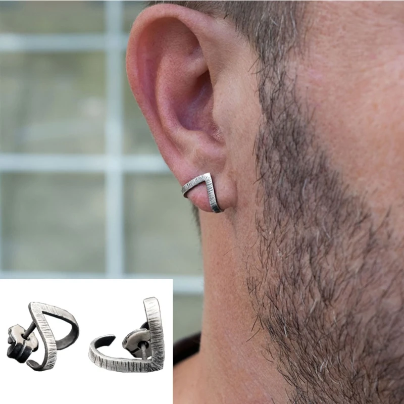 

Sterling Silver V Shape Stud Earrings Studs Gift for Men Hammered Geometric Triangular Studs Minimalist Fine Jewelry New