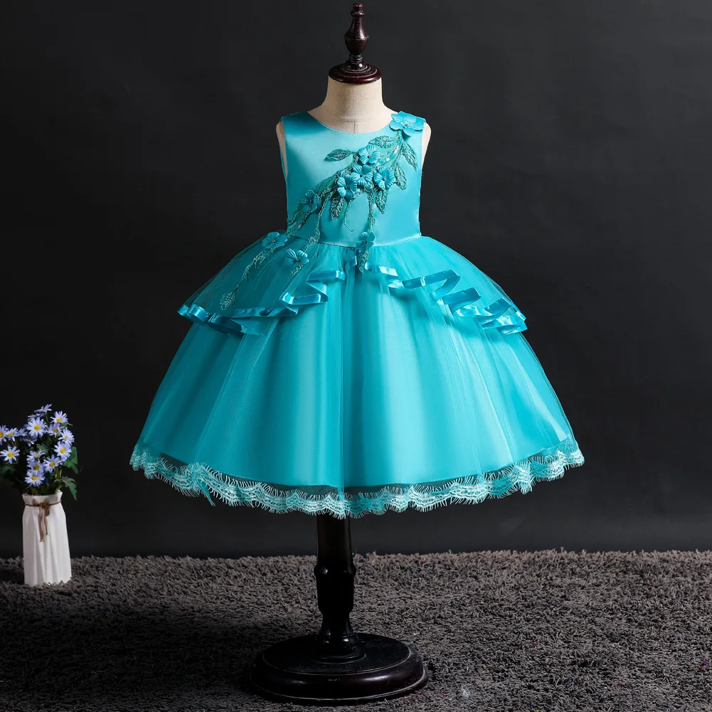 tiffanyblue Красивые детские летние платья принцессы для маленьких девочек на свадебную вечеринку; цвет розовый, белый, Ледяной Синий для детей от 2 до 10 лет - Цвет: tiffanyblue