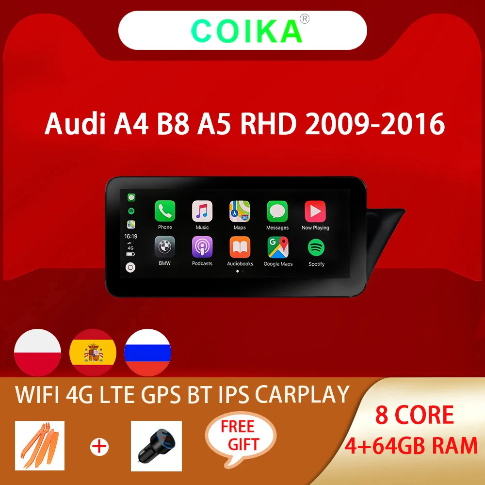 8 Core Android 10 Системы автомобиля GPS Navi Радио для Audi A4 B8 A5 2009 2016 WI FI 4G 4 + 64 ГБ Оперативная