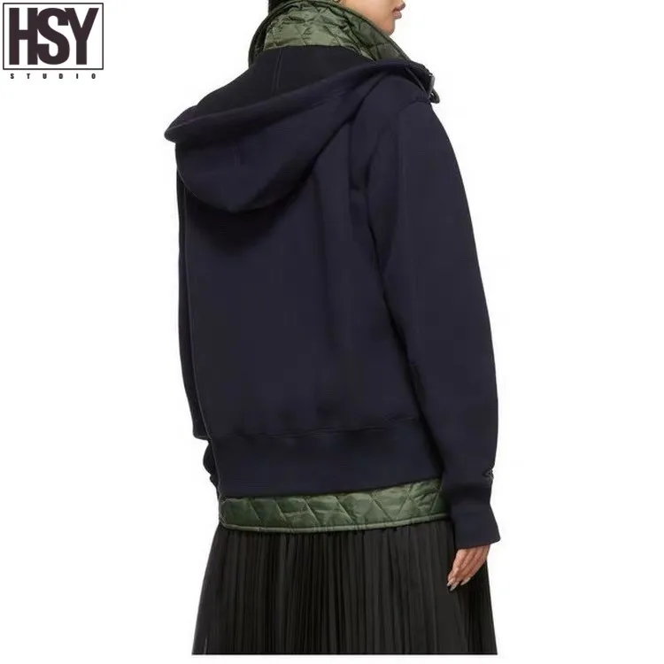 【HSY】 Новая Осенняя модная Женская Стеганая мотоциклетная куртка космическая хлопковая Лоскутная имитация двух частей ромбическое пальто с капюшоном 2 цвета