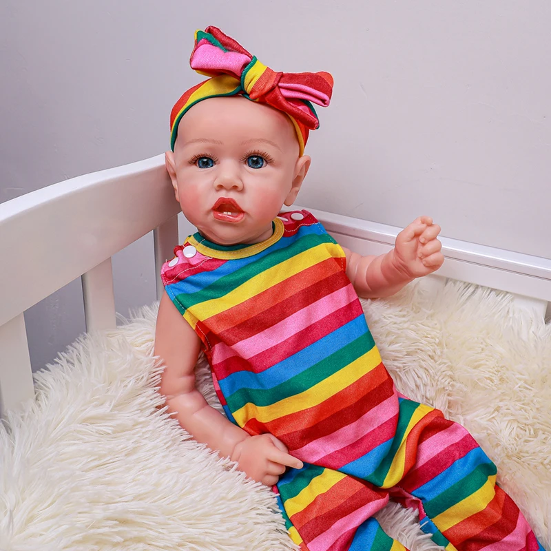 

20Inch New Reborn Doll With Teeth Reborn Todderl Baby Doll Real Touch Full Body Silicone Crooked Mouth Baby Christmas Gift