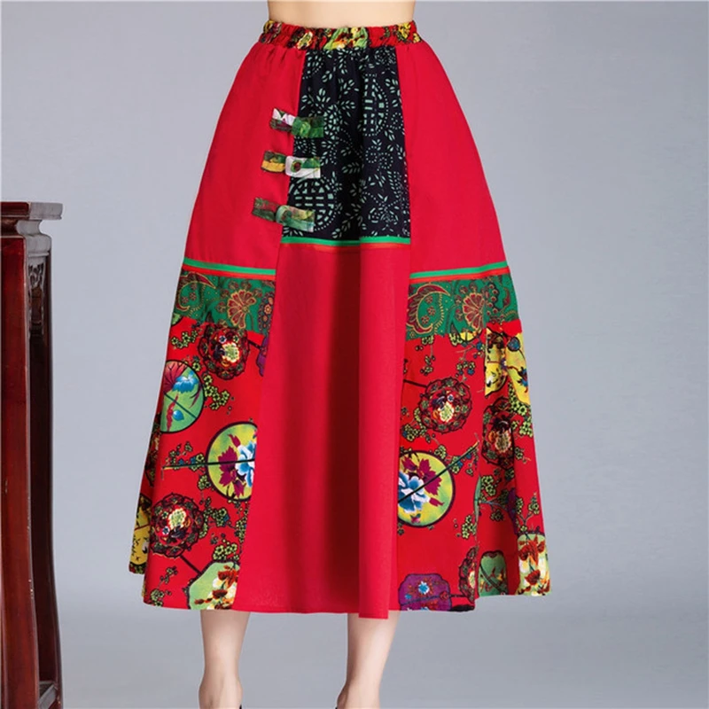 Летнее красное хлопковое и льняное платье в этническом стиле эластичное женское