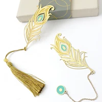1pc creative peacock feather bookmark cute tassel metal art exquisite book mark page folder office school supplies stationery