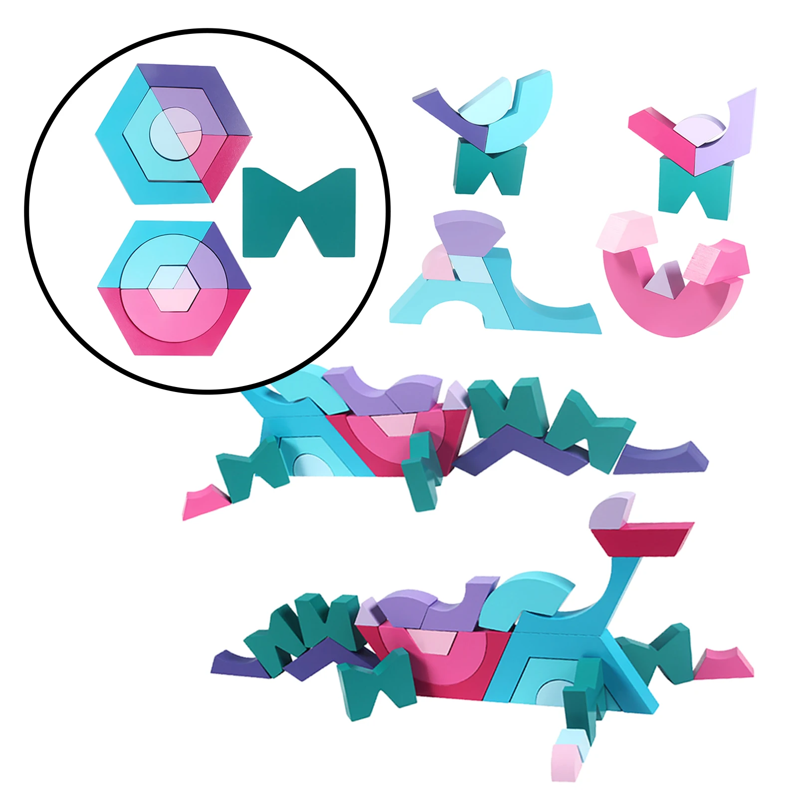 

19x Wooden Puzzle Toys Educational Toys Kindergarten Preschool Early Learning Color Shape Jigsaw Matching Game for Boys Girls