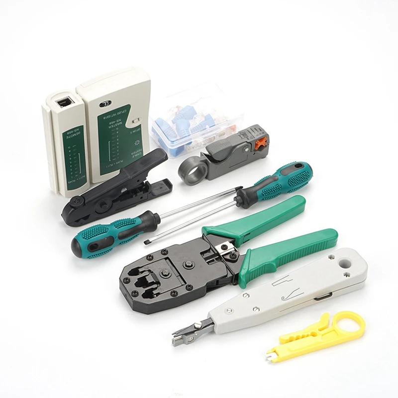 14Pcs/Set RJ45 RJ11 RJ12 CAT5 Portable LAN Network Repair Tool Kit Utp Cable Tester and Plier Crimper Plug Clamp